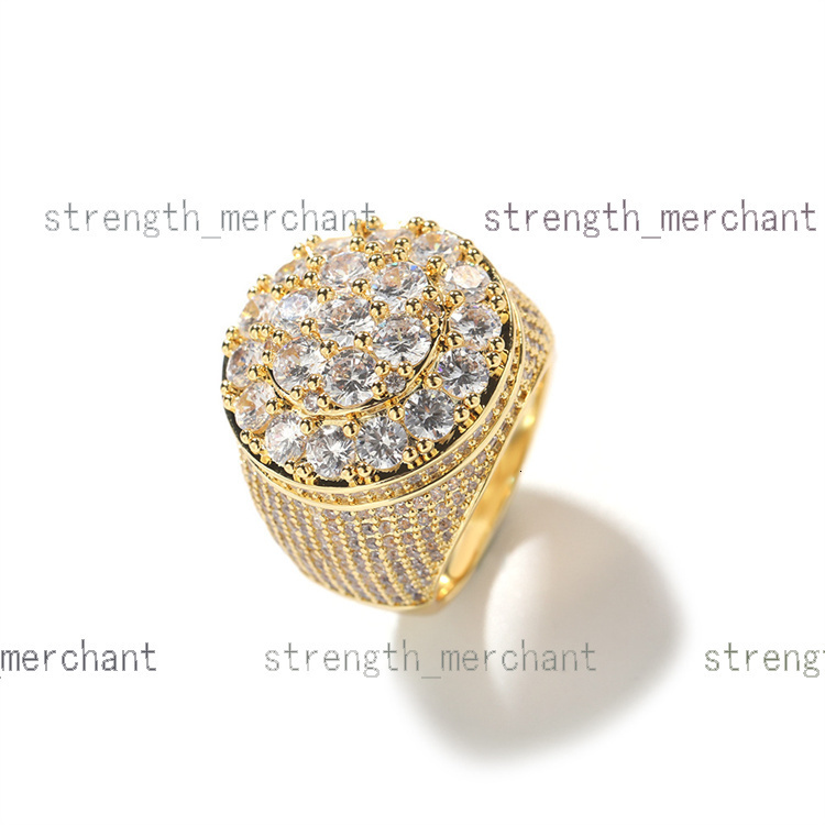 Mens Hip-hop Ring Trend Retro Copper Material Real Gold Electroplated Flower Diamond Ring Personalized Jewelry Wholesale
