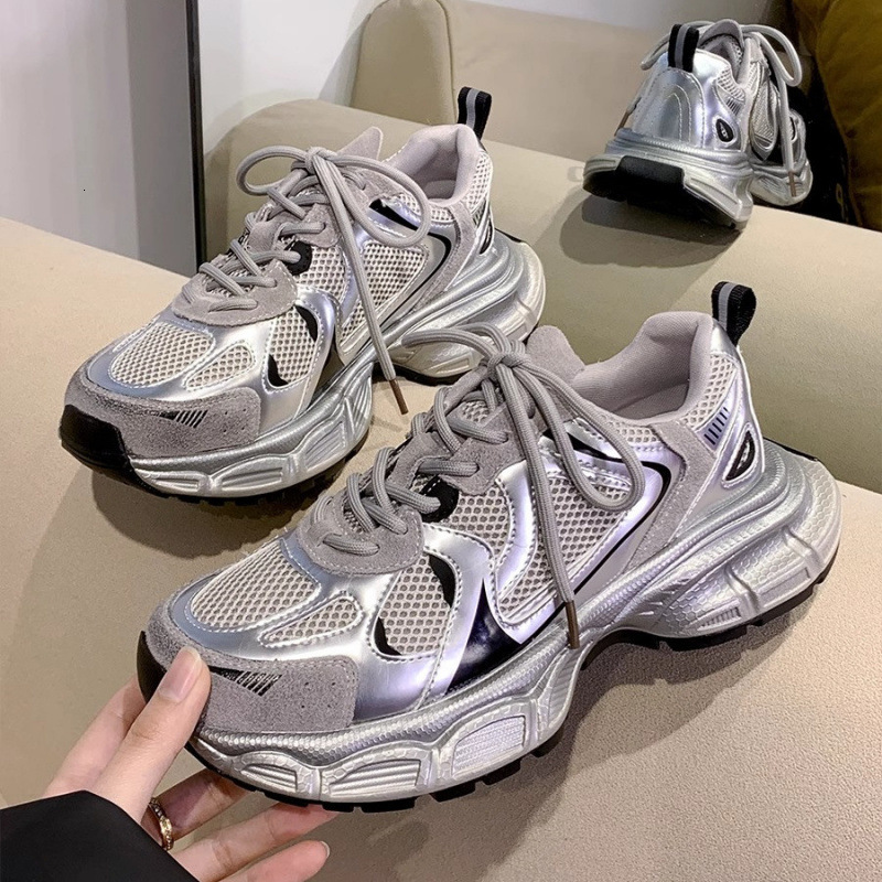 Summer New Silver Pink Dad Women S Breathable Casual Running Versatile Lightweight Thick Bottom Sports Shoes Ddmysaturn Ddmysaturn
