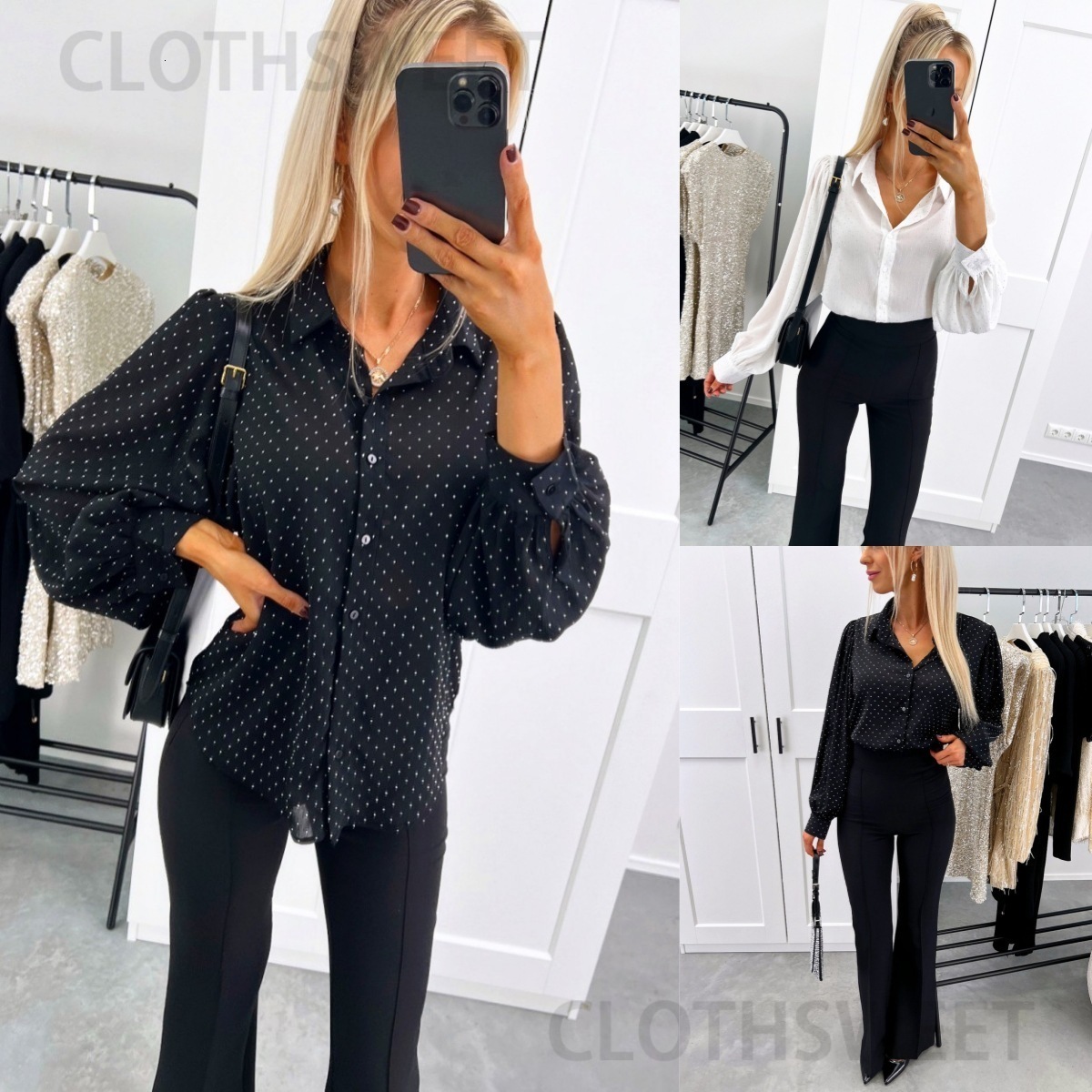 2024 autumn long sleeved polka dot loose design shirt top womens clothing