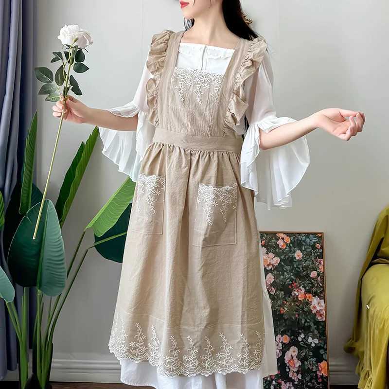 Female Women Apron Cotton Linen Aprons Dress Garden Cafe Kitchen Cooking Florist Palace Style Vintage Fashion Dress Aproning C251124