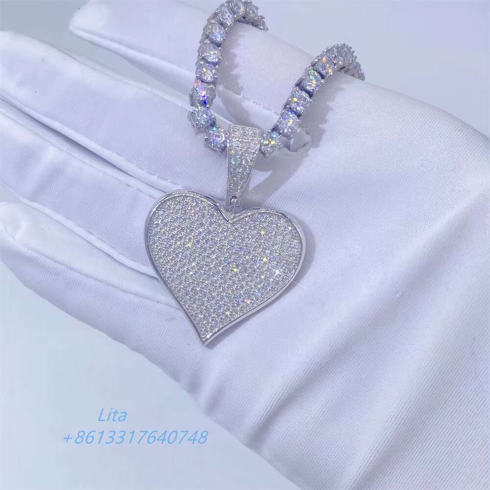 Drop Shipping Fashion Jewelry Necklace 18k Gold Plated Unique Heart Hiphop Sterling Silver Pendant Jewelry