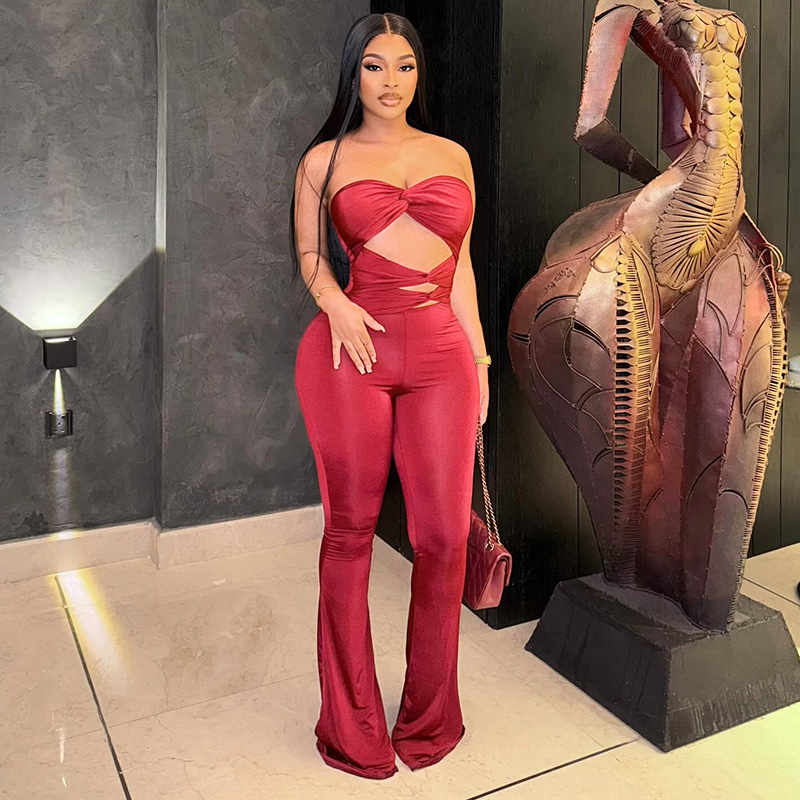 Women's Two Piece Pants Weird Puss Wire Folds 2 Set Women Chic Hollow Sliky Tank Tops Shirring Female Trend Sexy Street Matching Suits