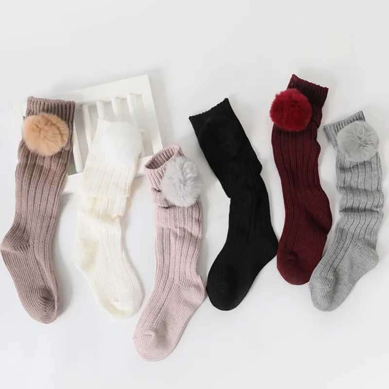 Lawadka Kids Girls Socks Cotton Fur Ball Knee High Childrens Socks For Girls Winter Warm Knitted Baby Stocking Age for 0-7Years G251124