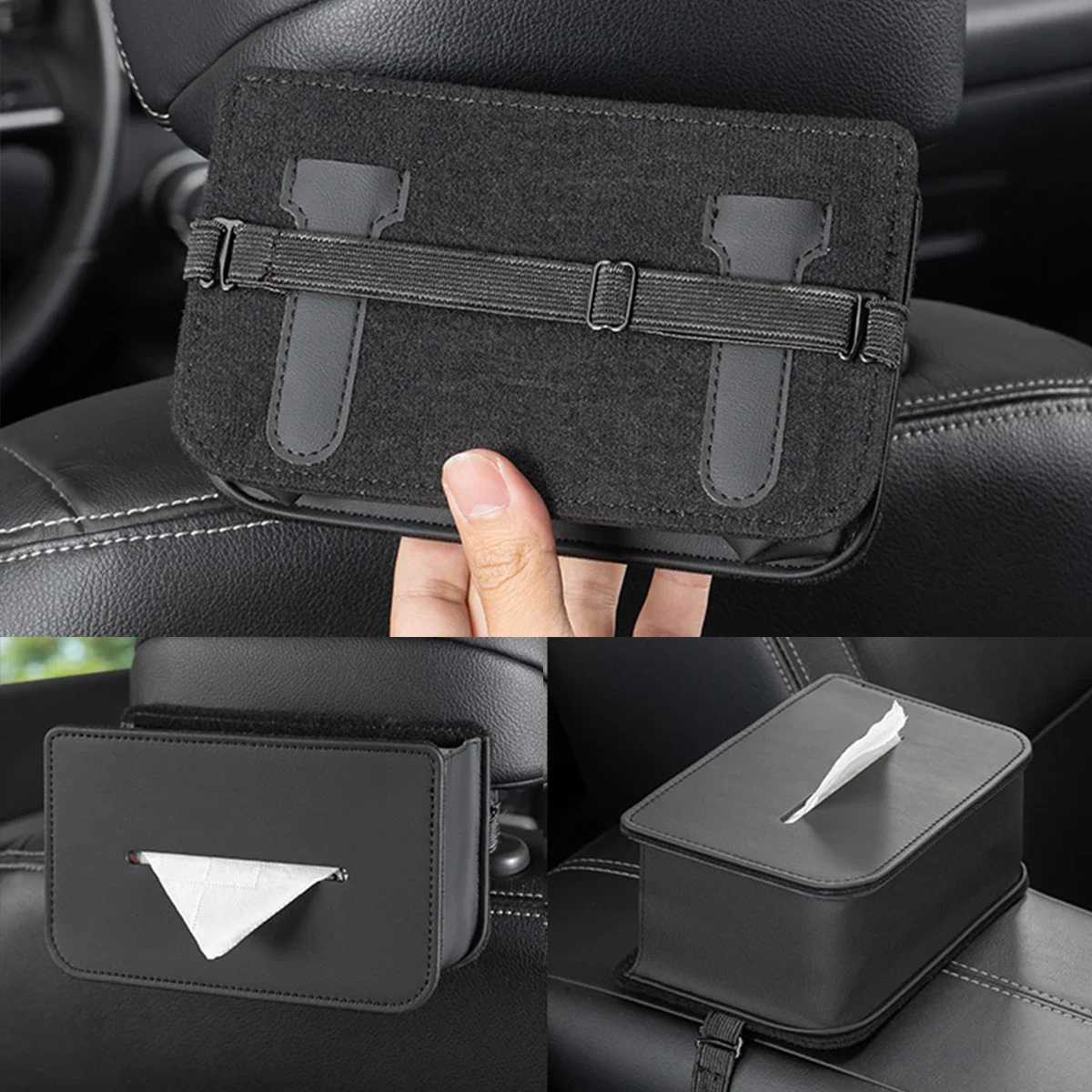 Car Tissue Box Holder with Fix Strap Microfiber Leather Car Center Console Armrest Napkin Box Sun Visor Backseat Tissue CaseM251124