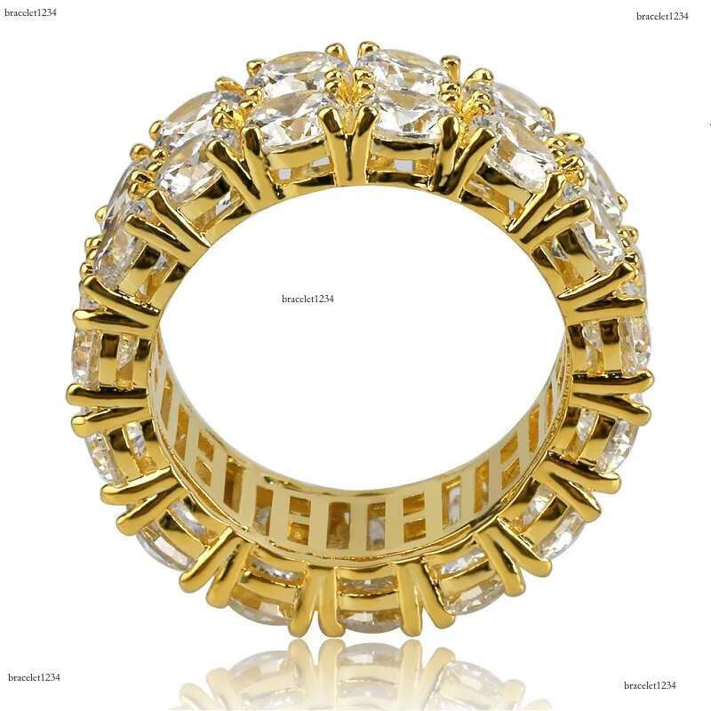 Hip Hop Iced Out Rings Micro Pave CZ Stone 9mm Tennis Band Ring Men Women Charm Jewelry Crystal Zircon Dia Gold Sier Plated Wedding