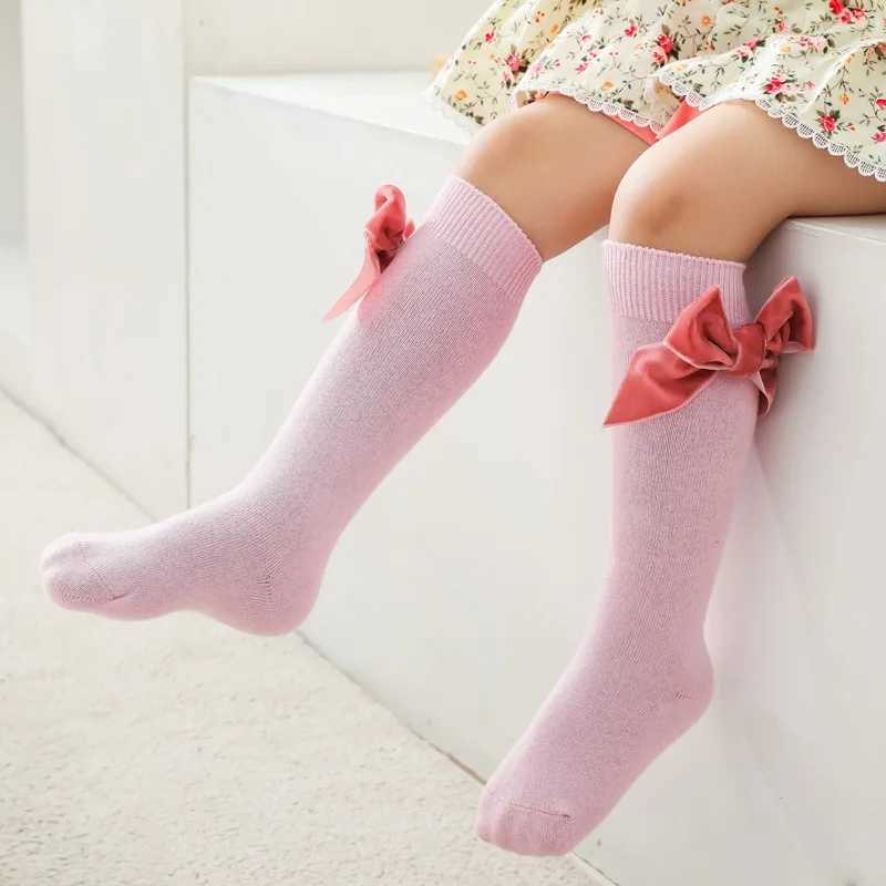 Winter Autumn Baby Girls Christmas Socks Bowknot Kids Knee High Long Sock Cotton Spanish Children 1-8 Years Toddlers Tube Socks G251124