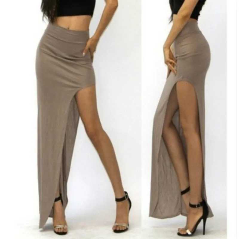 Fashion Split Skiing Womens Sexy Long Style Sexy Open Split Skiing Long Style High Waist High Seam Maxi Ski Black M250424