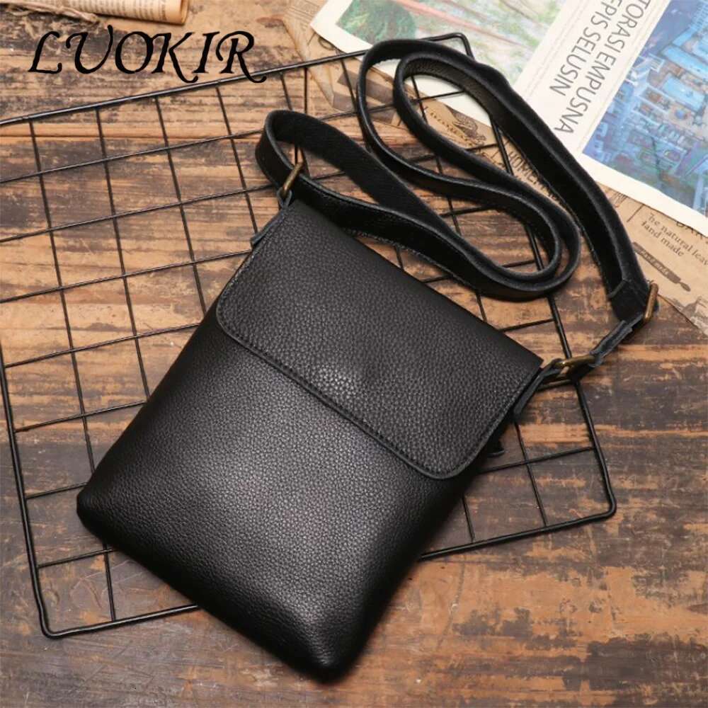 LUOKIR Vintage Crazy Horse Shoulder Simple Crossbody Genuine Leather Men's Large Capacity Ipad Bag
