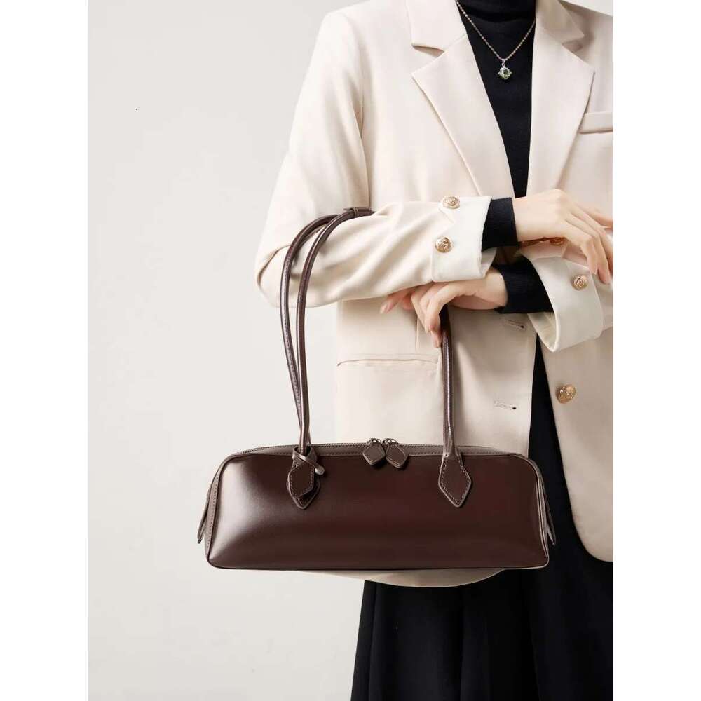 Cow Handbags: Genuine Leather Women's Shoulder Baguette Bag For Commute & Shopping