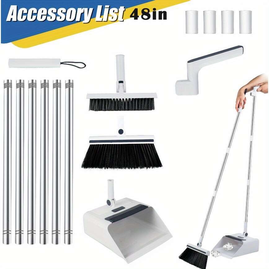 3-in-1 Ergonomic Long Handle Floor Kit High-Efficiency Broom, Dustpan & Brush Set for Home, Office, School, Dorms - Durable, Easy-to-Clean Household C