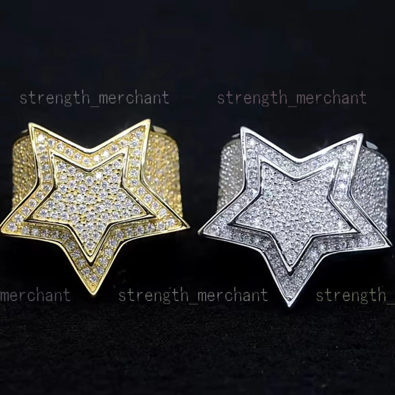 Iced Out Hiphop Style Rapper Luxury Jewelry Mans Silver 10k Real Gold Vvs Moissanite Ring