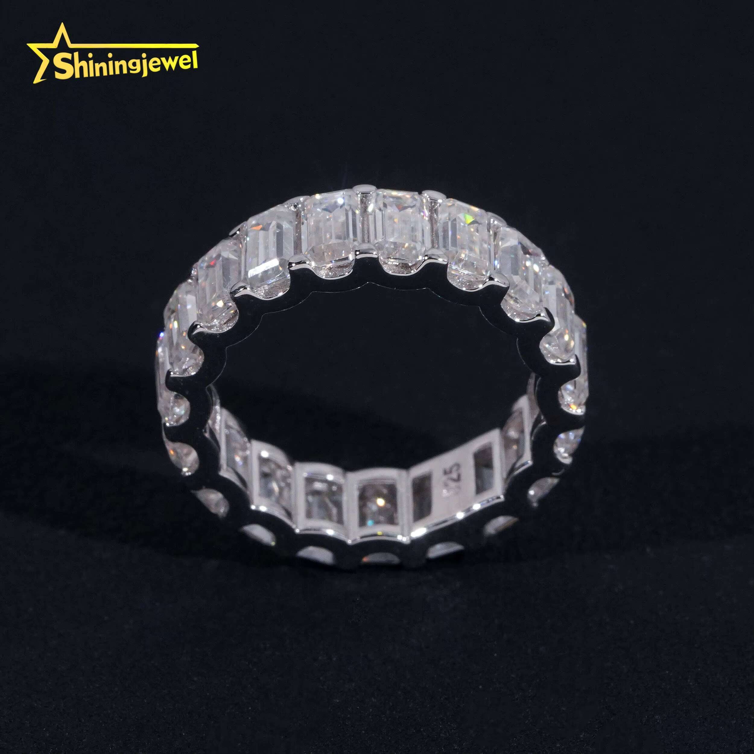 3*5MM Emerald Cut Wedding Band Ring Moissanite VVS Pass Diamond Test 925 Sliver Gold Plated Engagement Rings Ready to Ship