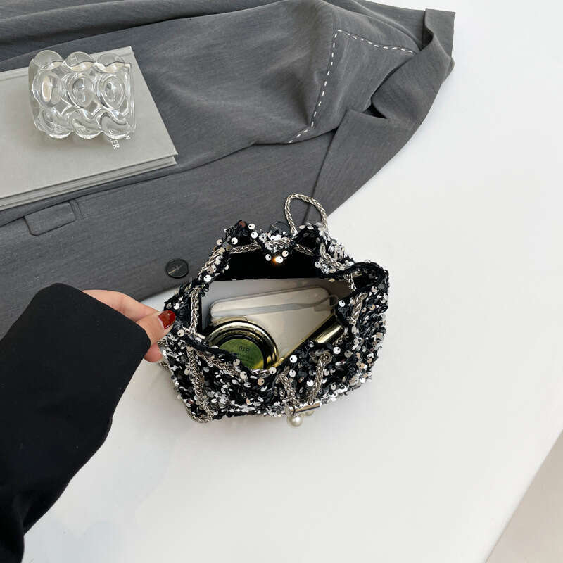 2025 New Korean Style Fashion Glitter Bucket Versatile Handheld Shoulder Crossbody Banquet Bag For Women