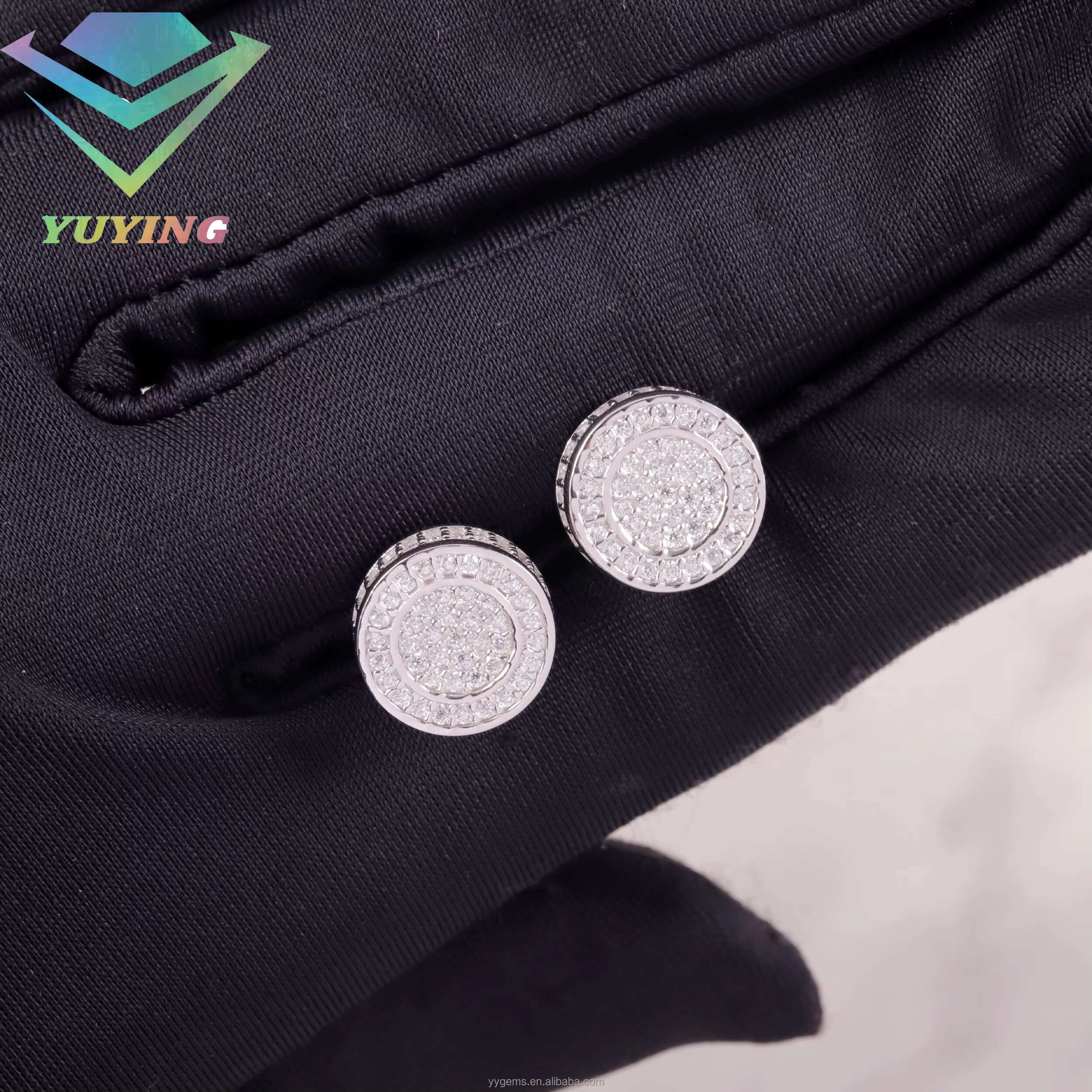 Fashion Style 10MM Iced Out VVS Moissanite Set Gold Plated S925 Stamp Silver Earring Studs Jewelry Men Women