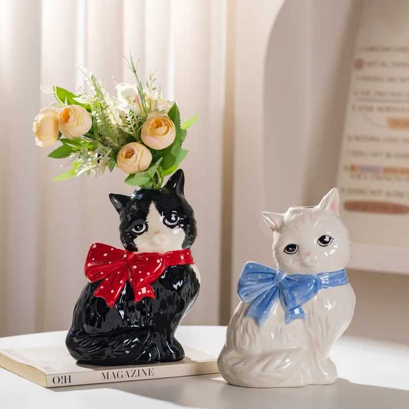 Elegant cat ceramic vase art creative flower arrangement ornament light luxury advanced hydroponics home decoration C251124