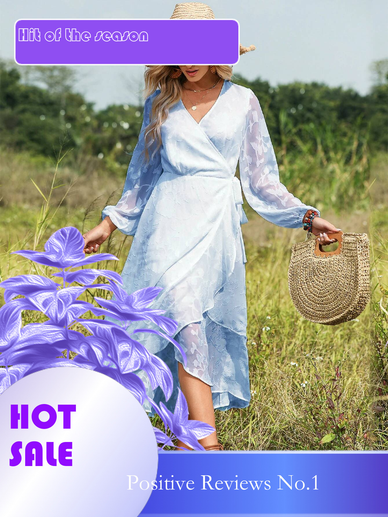 Dongdumaoyi New Summer Simple V Neck Pure Color Belted Ruffled Lantern Sleeve Mid Length Dress