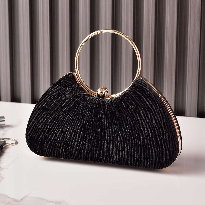 Dinner Bag New Velvet Party Metal Ring Handheld Wrinkled Silver Banquet Dress Chain Women S Bag KQ