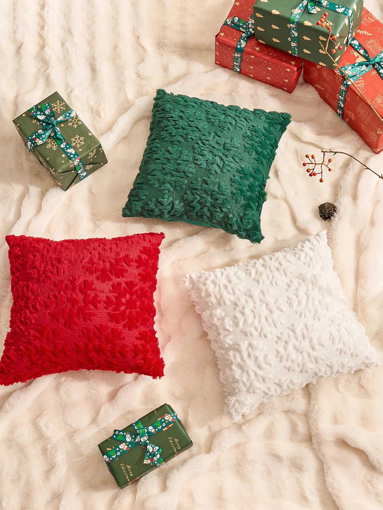 1pc Christmas Decorative Pillow Covers 16x16 Inch Set of 2 Soft Plush Faux Fur Jacquard Throw Pillows Pillowcases for Couch Sofa G251124