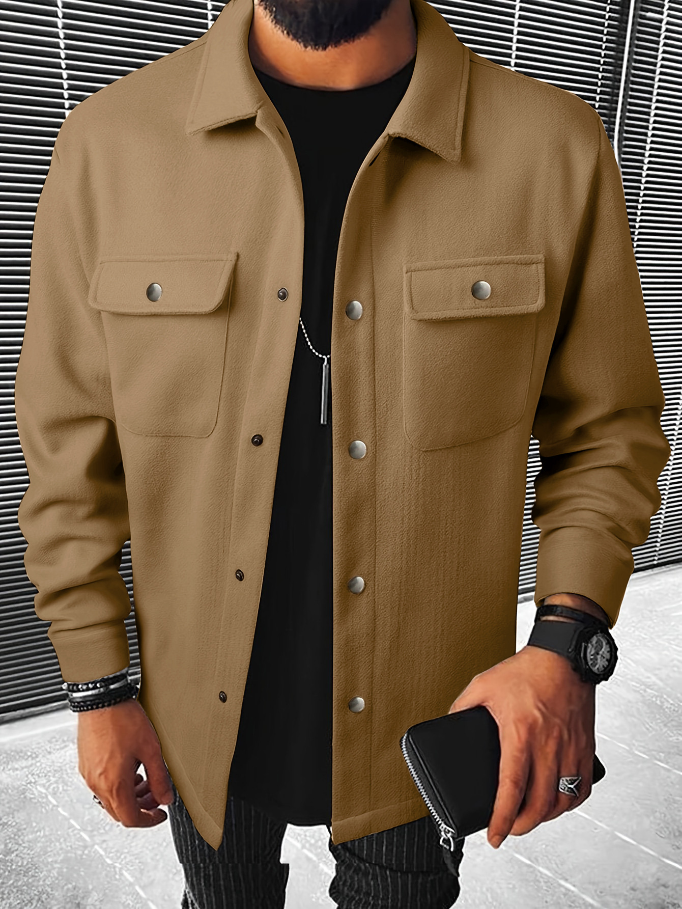 Mens Utility Work Jacket Corduroy Loose Fit Notch Lapel Coat with Multiple Pockets Heavyweight for Men EU Size: S-2XL