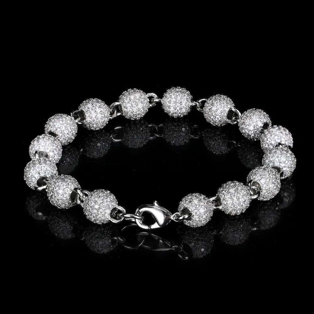 Luxury designer 8mm Hip Hop Ice Out VVS Moissanite Round bead ball Chain bracelet Gold Plated Sterling Silver Men's and Women's Jewelry Free