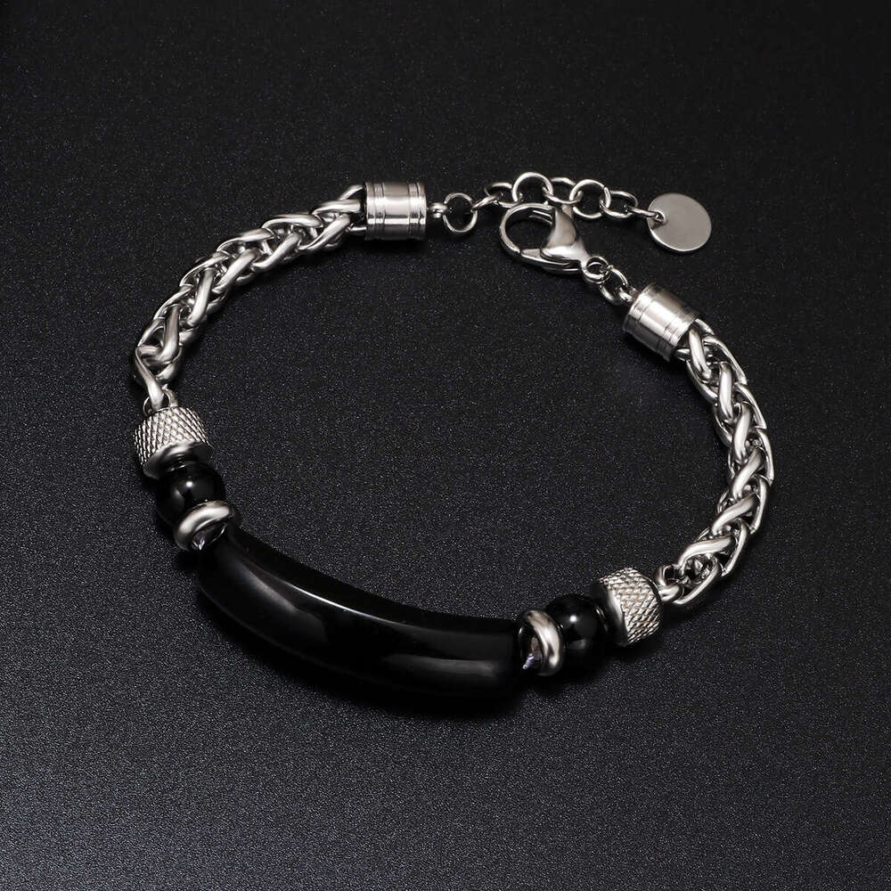 Natural for men, trendy, fashionable, personalized, and cool. Titanium steel chain splicing tiger eye stone men's bracelet