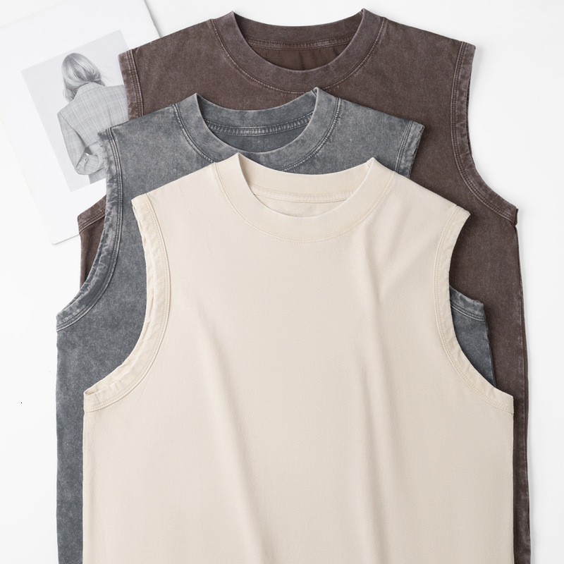 Vintage Sleeveless Vest 230G Pure Cotton Loose Fit Men's Refreshing And Breathable Camisole Casual Top Summer luanyun