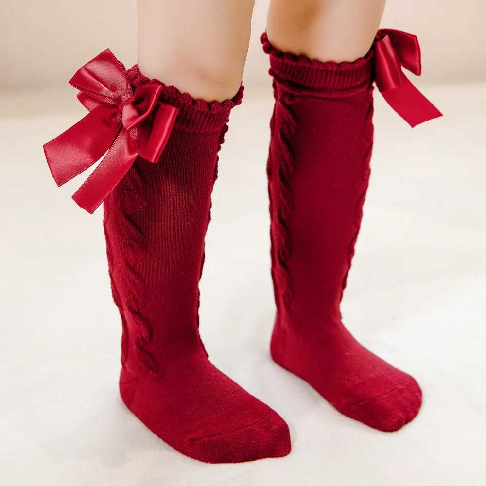 Winter Baby Girls Knee High Socks Kids Cotton Sock With Big Bow Soft Toddlers Princess Children Long Socken For 0-5 Years G251124