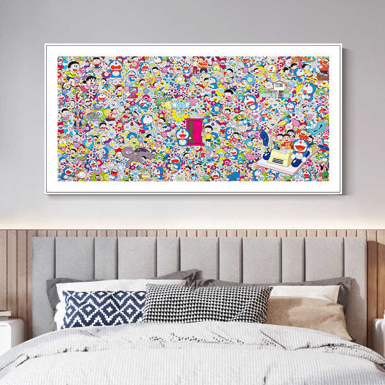Trendy Doraemon Wall Art Modern Living Room Decorative Painting Murakami Takashi Sunflower Sofa Background Wall Art Childrens Room W251124