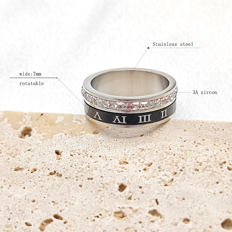 Top source rotatable titanium steel ins wind single row diamond ring for women Roman numerals 2023 new vacuum gold-plated design