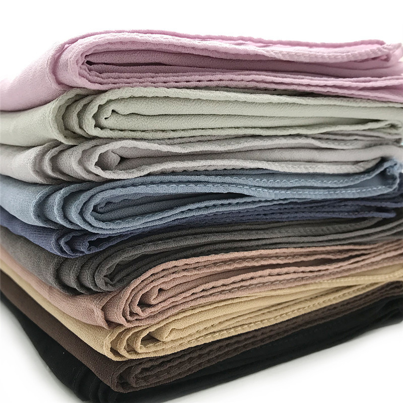 K499 Solid color pearl chiffon bubble scarf gauze long scarf solid color Malaysian ladies headscarf ethnic headscarf scarf