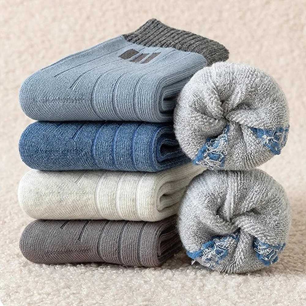 5 Pair Childrens Warm Socks Winter Boys Mid Tube Socks Solid Color Simple and Thick Velvet Loop Socks G251124