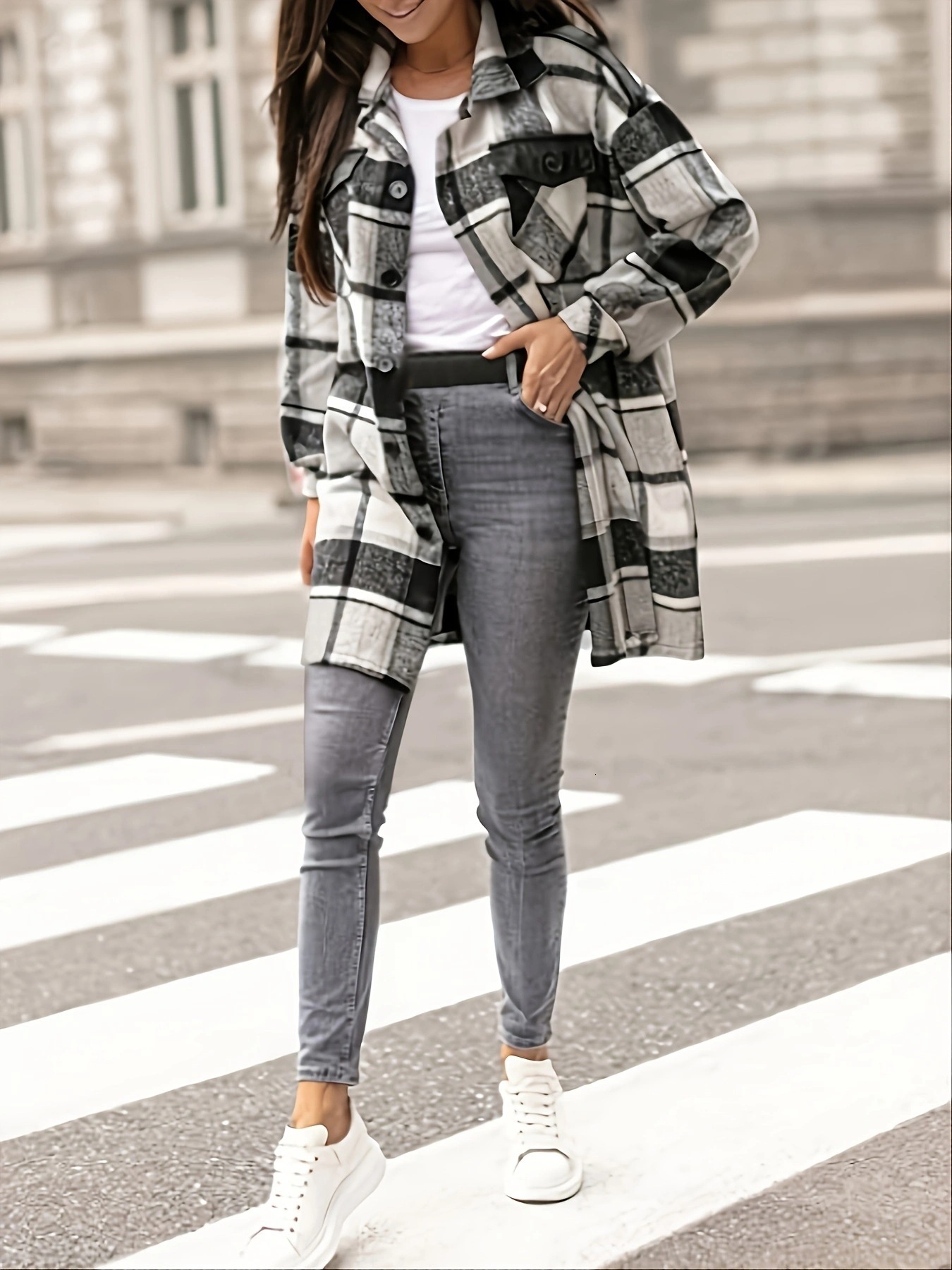 2024 autumn and winter long sleeved checkered suit collar womens coat womens coat