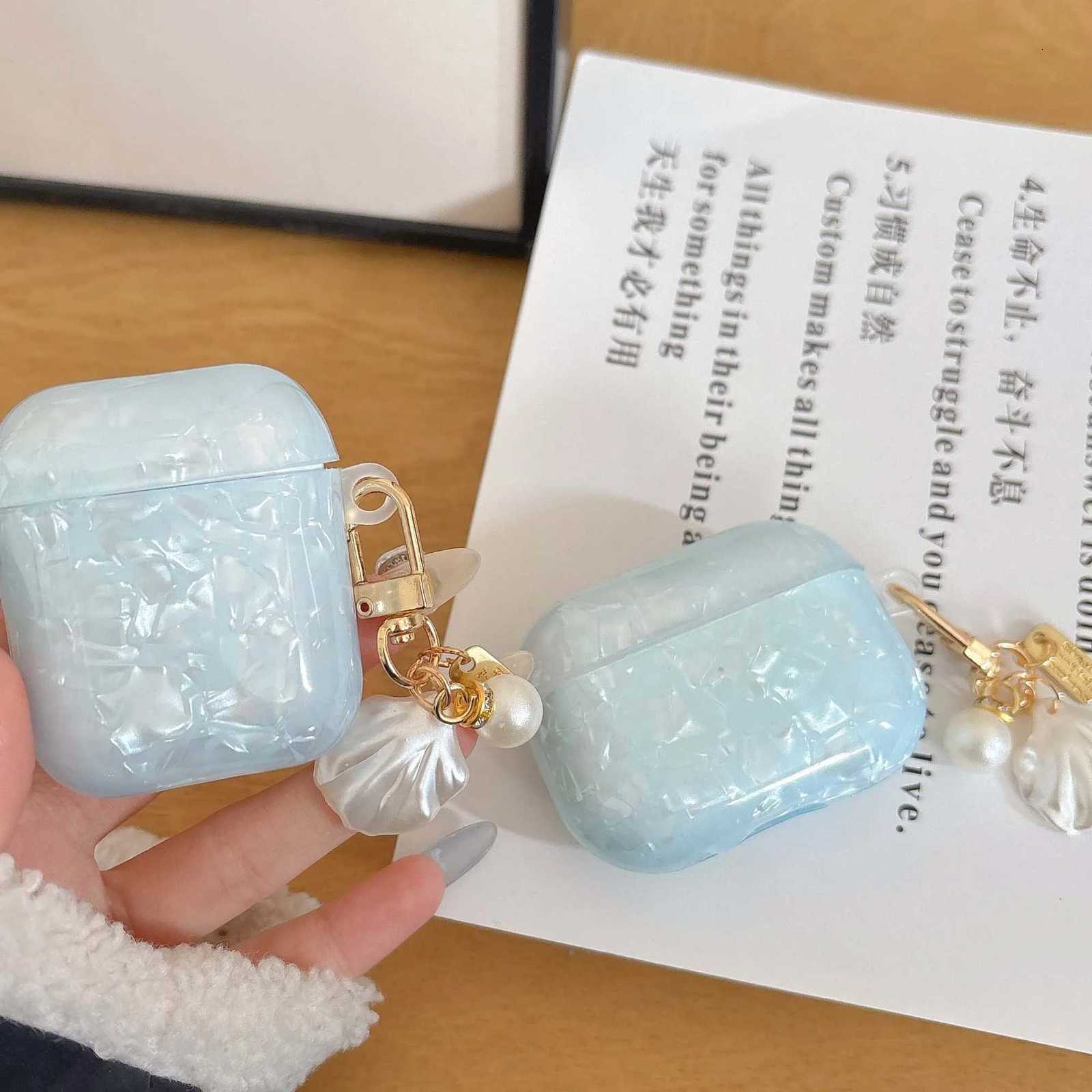 Blue shell imd phone case for airpods 4 3 2 1 pro 2nd shiny glitter wireless BT charging box headset coverW251125