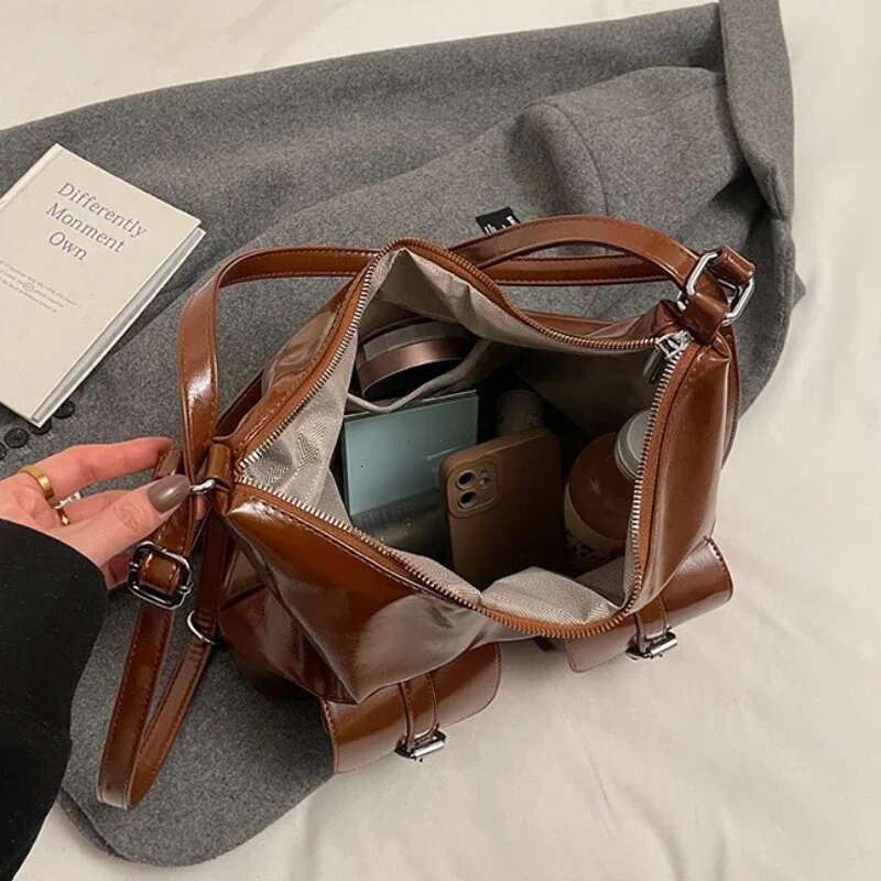 Fashion Pu Women's Backpacks Large Capacity Multiple Pockets Shoulder Underarm Bag Y2k New Maillard Style Ladies Travel Handbags