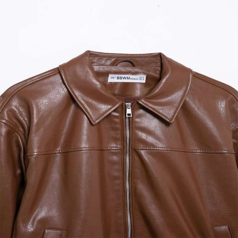 Designer Clothes Koekop Women's Fashion Pure Color Faux Leather Textured Pilot Coat Vintage Casual Long Sleeve Ladies Chic Lady Jacket