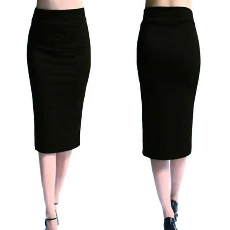 Hot selling womens pencil skirt new womens office stretch Bodycon Midi Skirt womens high waist mid calf Skirts Puls size XL M250424