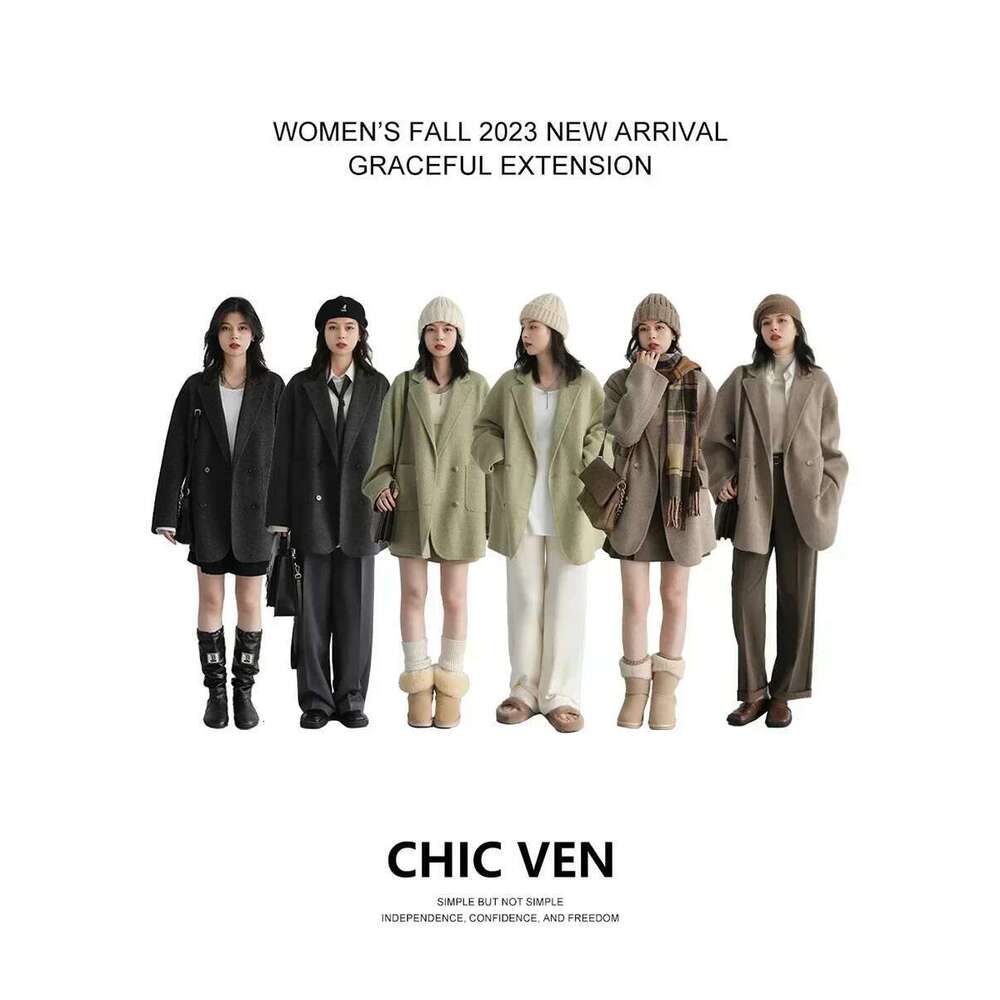 Designer Clothes CHIC VEN Women's Woolen Coats Loose Casual Double Breasted Retro Double-Sided Jacket Office Lady Outerwear Autumn Winter