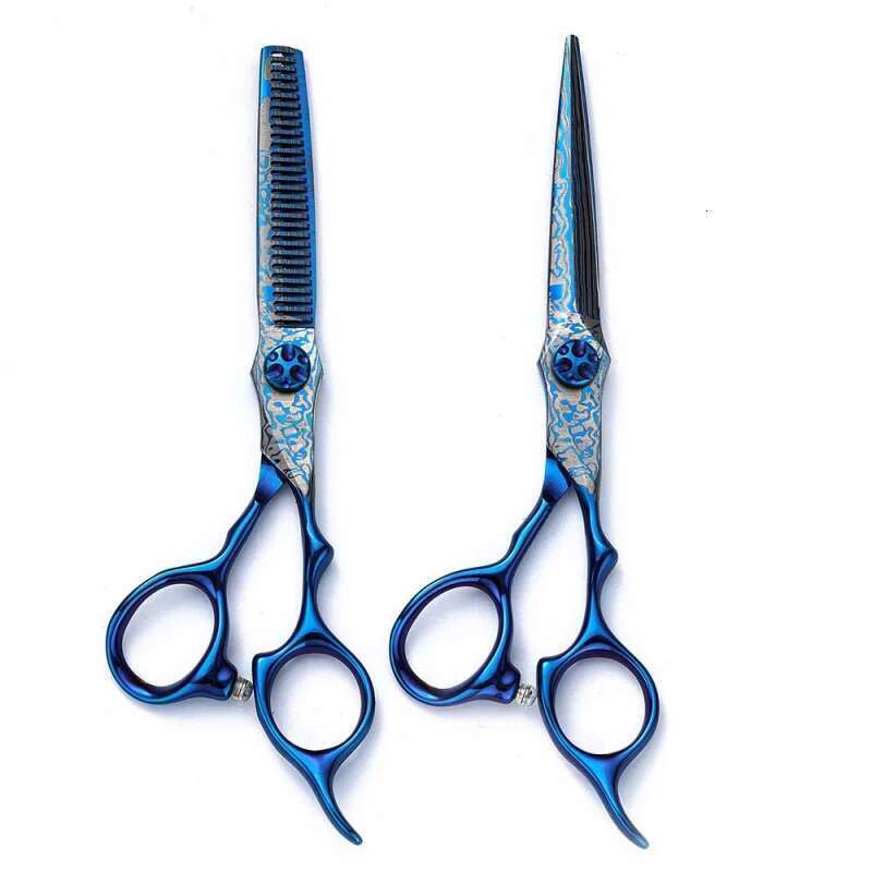 6-Inch Blue Professional Hairdresser Scissors Set Seamless Flat-Toothed Bangs Texturing Thinning Layering Hair Cutting