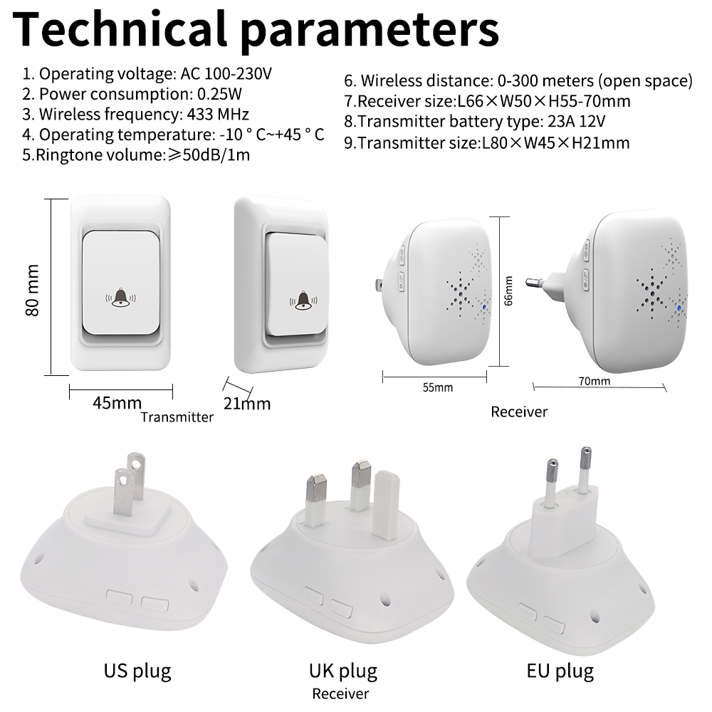 SIXWGH Wireless Doorbell residential doorbell 300M range 38 chime