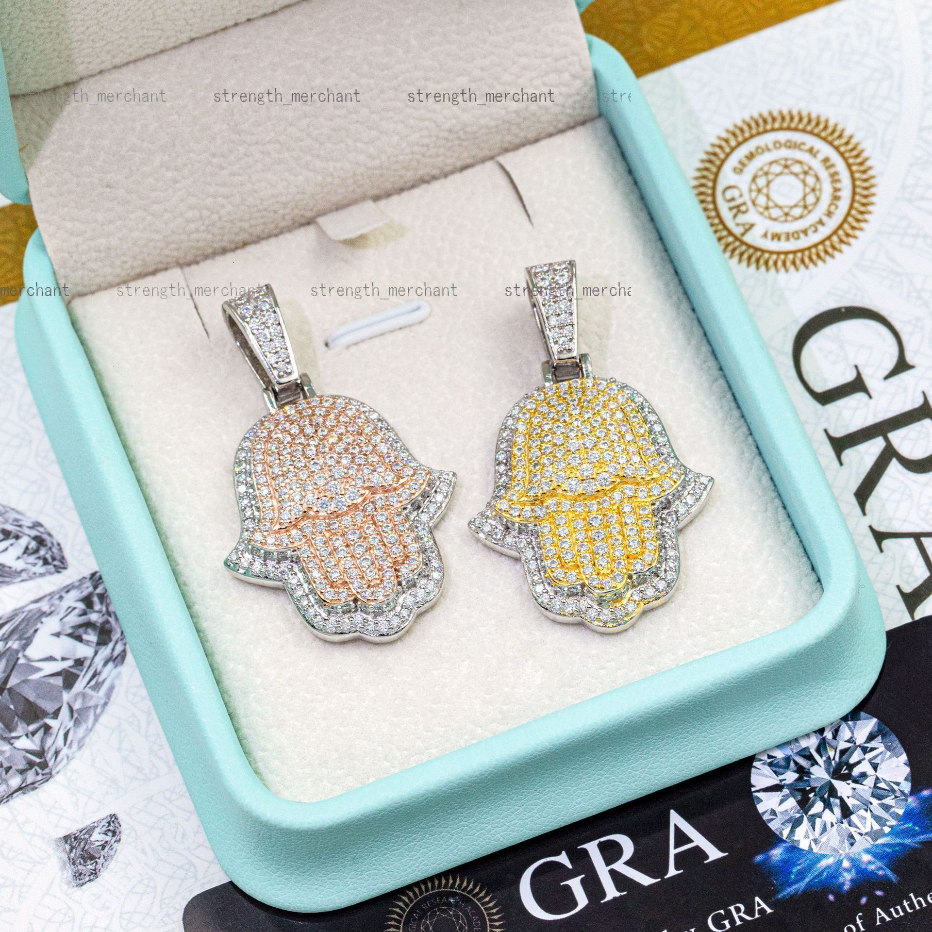 Top-level Fashionable new S925 pure silver inlaid D-color VVS moissanite Fatima hand pendant hip-hop trendy brand Moissanite pendant necklace