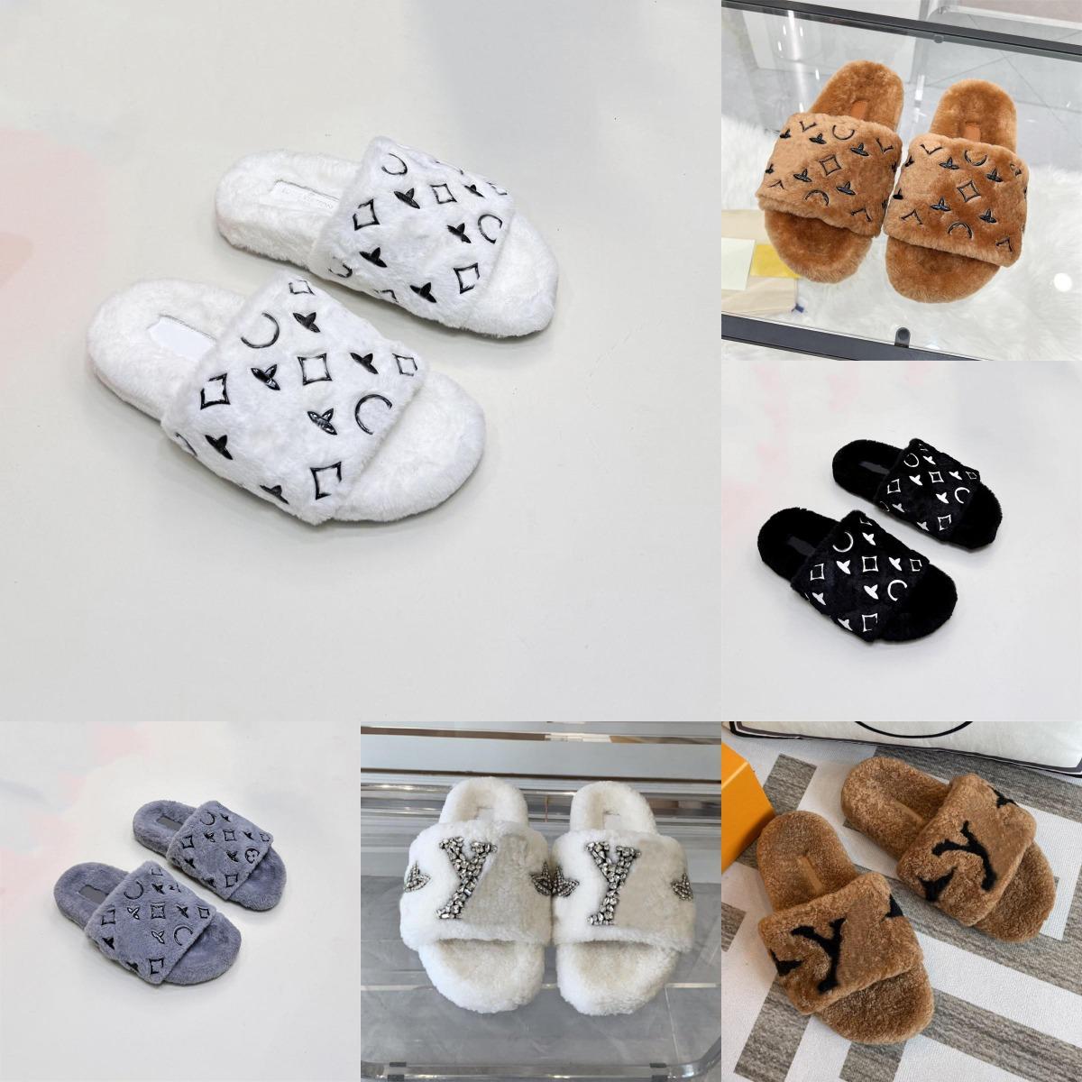 Luxury Slides Paris cotton slippers Designer men women Slippers Ladies Wool Winter Fur Fluffy Furry Warm Letters Sandals Comfortable Fuzzy Girl Flip Flop Slippers
