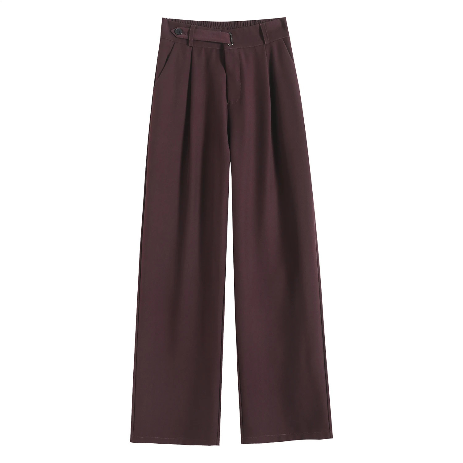 High Waist Button Suit Wide Leg Womens Full Pants Spring Autumn Red Female Elegant Minimalism Straight Loose Trousers 250421