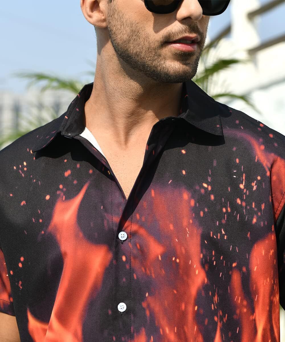 Mens Polo shirt Mens Button Down Short Sleeve Dress Shirt Novelty Hawaiian Holiday Summer Funny tops summer clothes Short sleeve