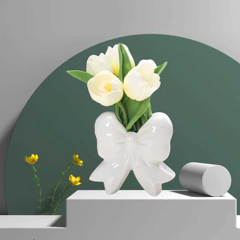 Bowknot Ceramic Vase Handmade Pottery Plant Flower Pot Floral Arrangement Display Crafts Office Decoration Home Accessories C251124