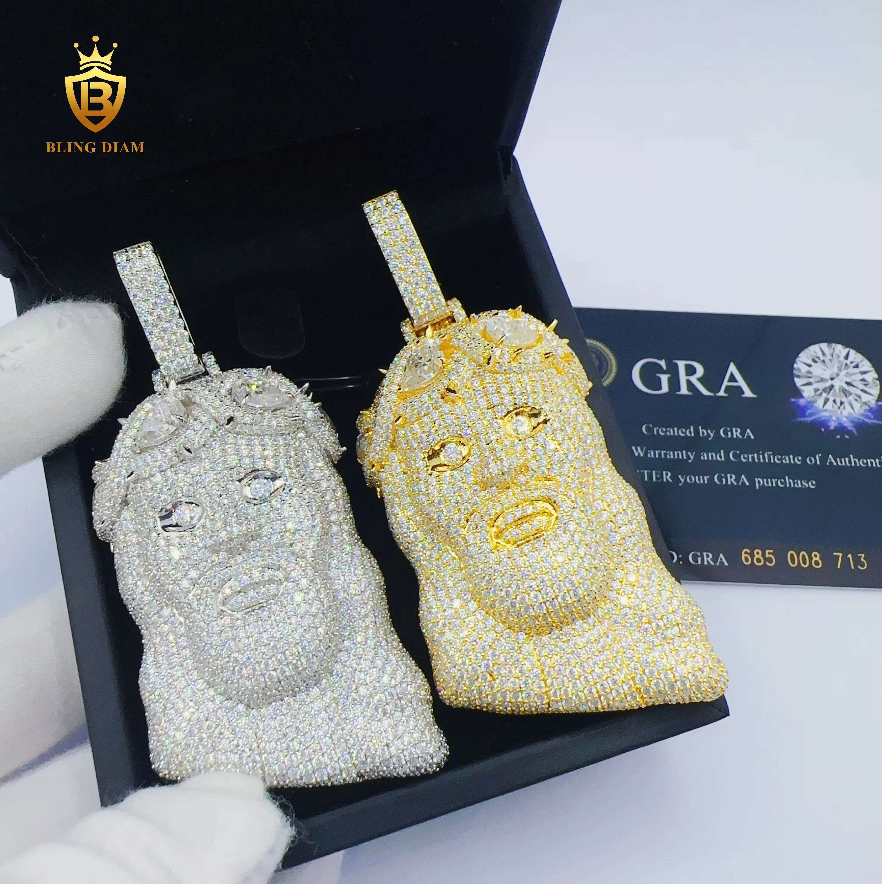 Custom 18K Gold Plated and White Gold 925 Sterling Silver VVS Moissanite Jesus Head Pendant