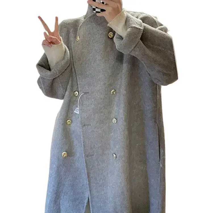 Plus Size New Korean Style Womens Thickened Woolen Coat Loose Fit Autumn Winter Grey Colorful Large Size Outerwear Fashionable J251124