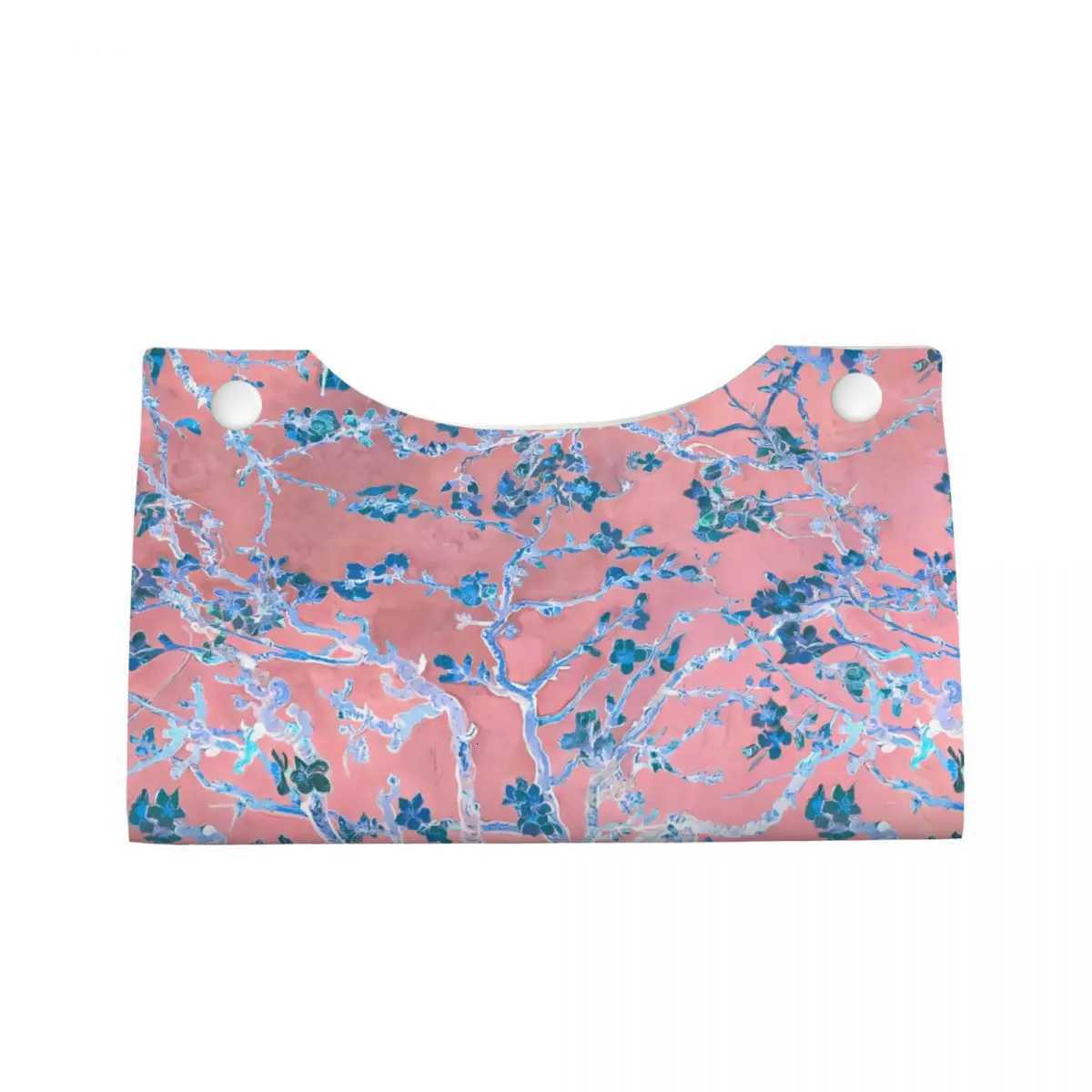 Custom Pink Van Gogh Almond Blossom Tissue Box Cover for Bathroom Car PU Leather Rectangular Facial Tissue Box HolderM251124