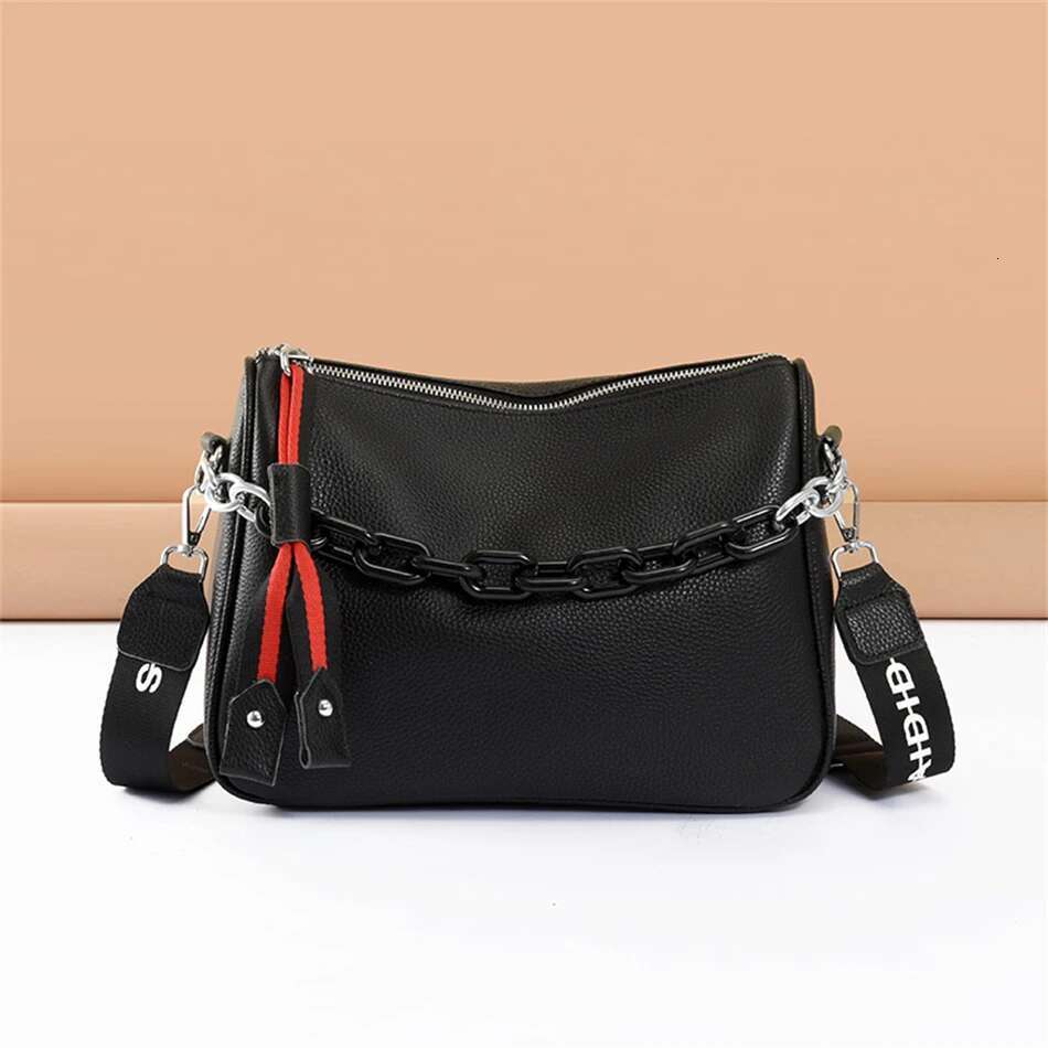 Genuine Leather Crossbody Bags 100% Cowhide Female Fashion Wide Shoulder Strap Soft Large Women Bag Bolsa Sac