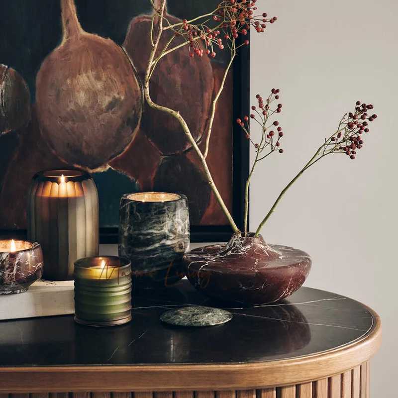 Luxury British Designer Violet Red Marble Vase Soft Decoration Villa Showpiece Desktop Centerpiece C251124