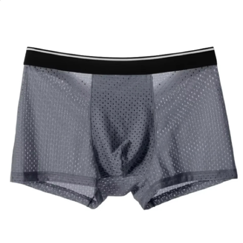 Mens Ice Silk Breathable Soft Boxing Shorts and Underwear Mesh Sexy Transparent Shoes Raised Pocket 250417